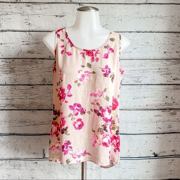 Express Split-Back Pink Floral Tank - Picture 1 of 3